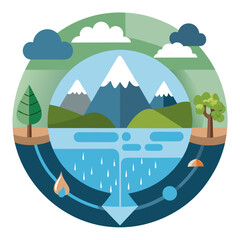 Educational infographic illustrating the continuous circular journey of water on earth