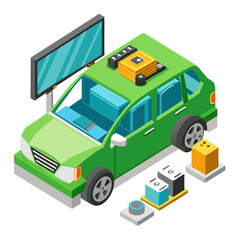 Detailed isometric cutaway view of an electric car s internal components