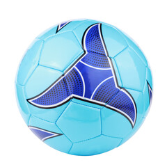 Blue soccer ball with unique design and pattern isolated on transparent background