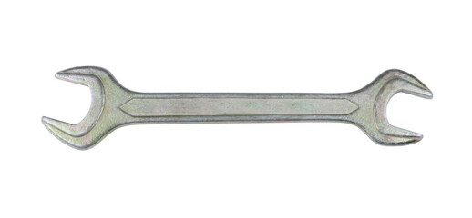 Double-ended metal wrench spanner tool for mechanical repairs isolated on transparent background