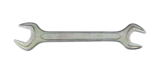 Double-ended metal wrench spanner tool for mechanical repairs isolated on transparent background