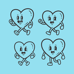 Cheerful Cartoon Hearts Character Running with Joyful Expressions on Light Blue Background