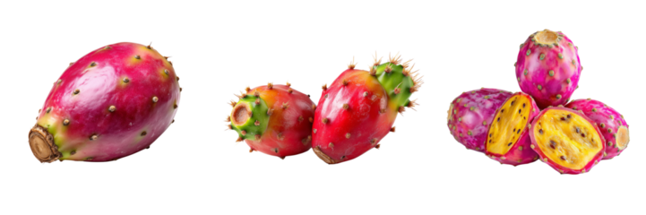 Set of a prickly pear fruit, isolated on a transparent background.