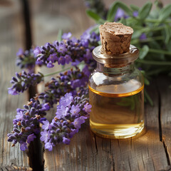 Pure Lavender Essence on Rustic Table