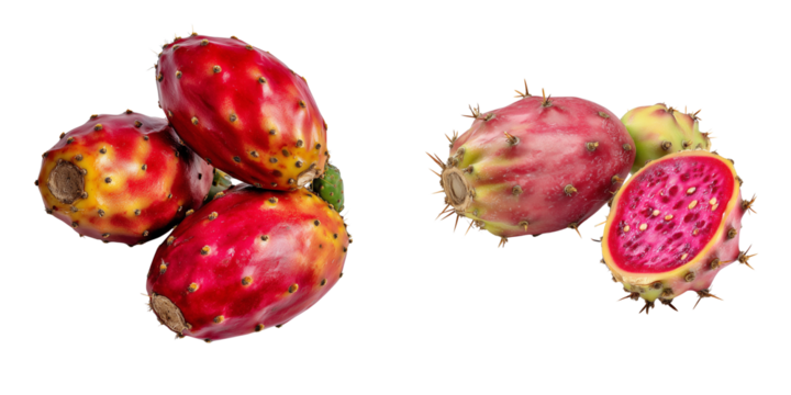 Set of a prickly pear fruit, isolated on a transparent background.