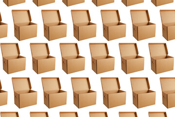 pattern of open cardboard boxes on white background