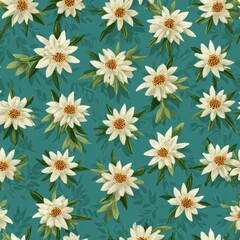 Floral pattern with white flowers and green leaves