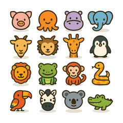 Cute Animal Faces Icon Set – Playful Cartoon Style for Kids & Designers
