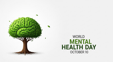 World Mental Health Day with Brain-Shaped Tree Illustration

