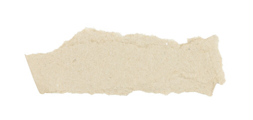 Torn piece of plain beige paper with rough edges isolated on transparent background