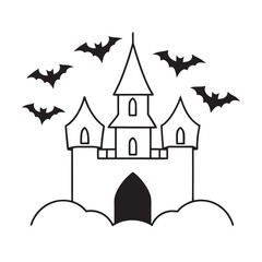 Castle With Flying Bats Outline