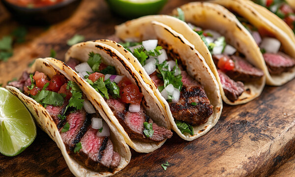 Tacos de Bistec - Grilled steak tacos, often served with onions, cilantro, and salsa.