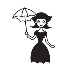 Vampire Girl Holding Umbrella Outline