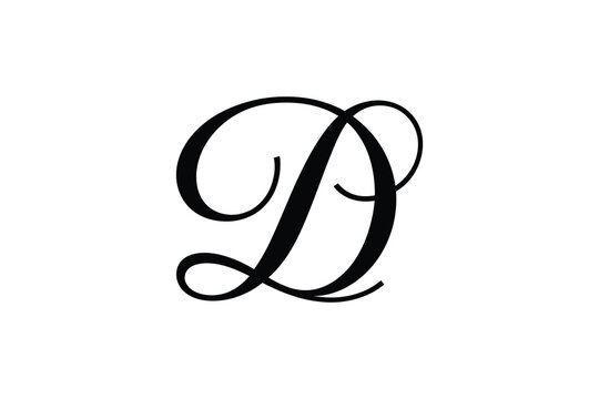Close up of a stylized letter d in black ink on a white background