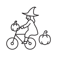 Witch Riding Bike With Pumpkins