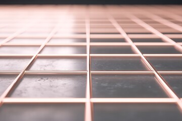 Rose gold grid pattern on a textured surface.