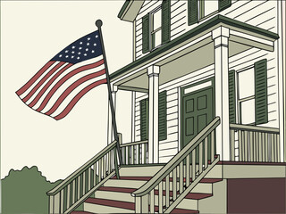 USA Flag Scenes – Vector Illustrations Featuring the American Flag in Various Contexts
