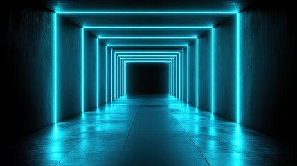 Fototapeta premium A futuristic 3D tunnel illusion with glowing neon geometric shapes.