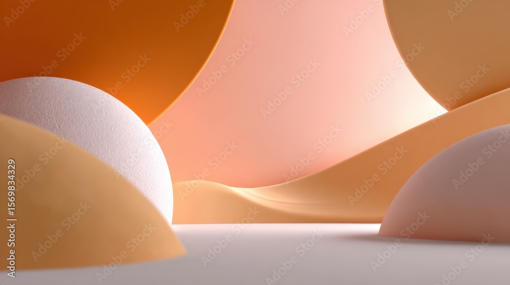 Poster Abstract smooth beige and peach rounded shapes with soft lighting creating a minimalistic modern art scene with a calming warm color palette
