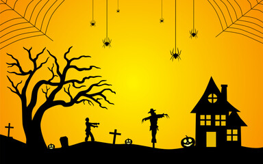 Hand drawn flat halloween background. vector illustration.