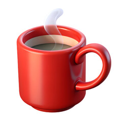 A red cup of hot coffee with steam isolated on transparent background