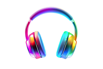 Vibrant, colorful headphones against a dark background