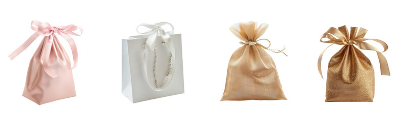 Elegant collection of satin gift bags in various colors shapes