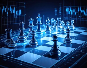 Digital chessboard with financial data overlay