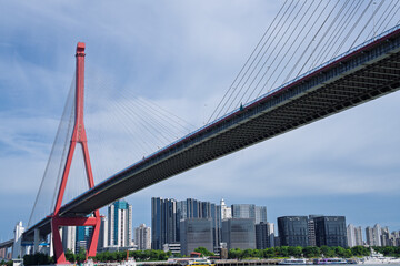Shanghai Yangpu Bridge under the blue sky