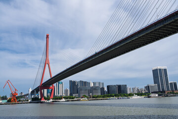 Shanghai Yangpu Bridge under the blue sky