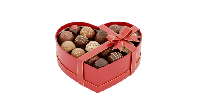 Luxurious heart-shaped chocolate box with ribbon for special occasions or valentines day