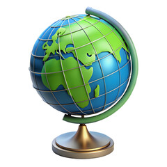 A world globe with continents is isolated on transparent background