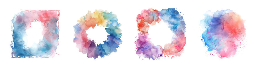 Colorful Watercolor Frame Set on , Abstract Artistic Design Elements transparent background 