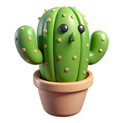 A cute cartoon cactus in a pot isolated on transparent background