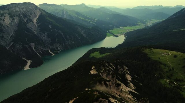 Aerial view of Achensee and mountains, Austria.