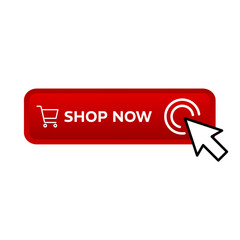 shop now – red rectangular 3D button – vector illustration