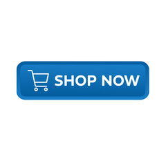 shop now – blue rectangular 3D button – vector illustration