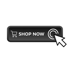 shop now - black rectangular 3D button - vector illustration