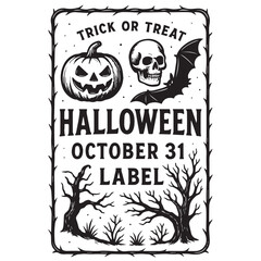 Halloween Black And White Invitation Label Design