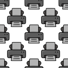 Seamless vector pattern of stylized grey printers, ideal for office-themed designs, featuring a playful cartoonish style and repeating print motif.