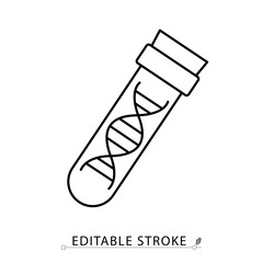 A DNA sample icon in minimalist style with editable stroke. Genetic test, lab specimen, medical analysis, biological research, DNA sequence, test tube, healthcare science, outline vector illustration.