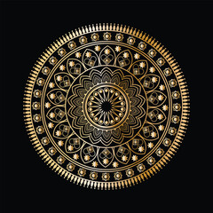 Golden Luxury Mandala Ornament on Black Background