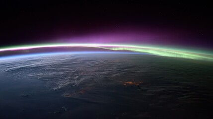 Fototapeta premium Earth's curve, aurora borealis glows
