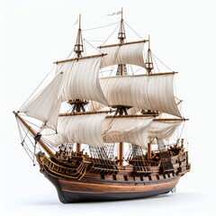 Detailed miniature tall ship model showcasing craftsmanship and elegance on white background