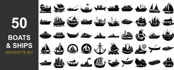 Collection of maritime vessels and nautical craft silhouette