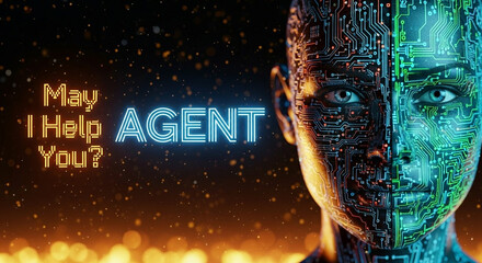 Artificial intelligence agent with circuitry face and helpful question