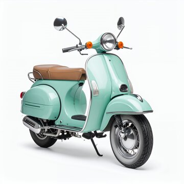 Elegant aqua scooter with chrome details showcasing vintage design and modern engineering on white background