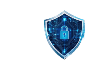 Digital shield with lock graphic.  Security symbol