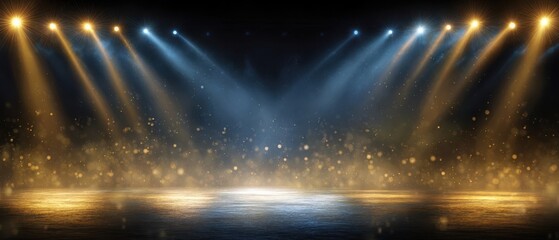 The dazzling stage illuminated with vibrant lights and smoky ambiance.