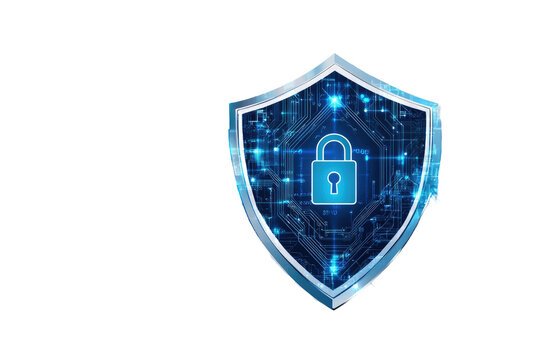 Digital shield with lock graphic.  Security symbol